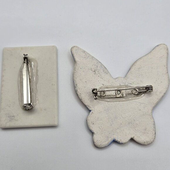 VTG 2PC Brooch Ceramic Painted Boho Cottage-Fairy Core Whimsy Butterfly Summer - Picture 7 of 12